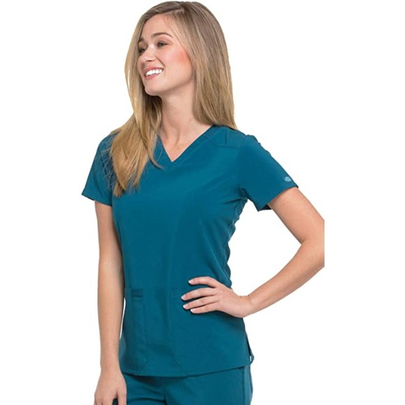 Dickies EDS Essentials Scrub Top V-Neck Women FourWay Stretch Moisture Wicking S - Picture 4 of 5